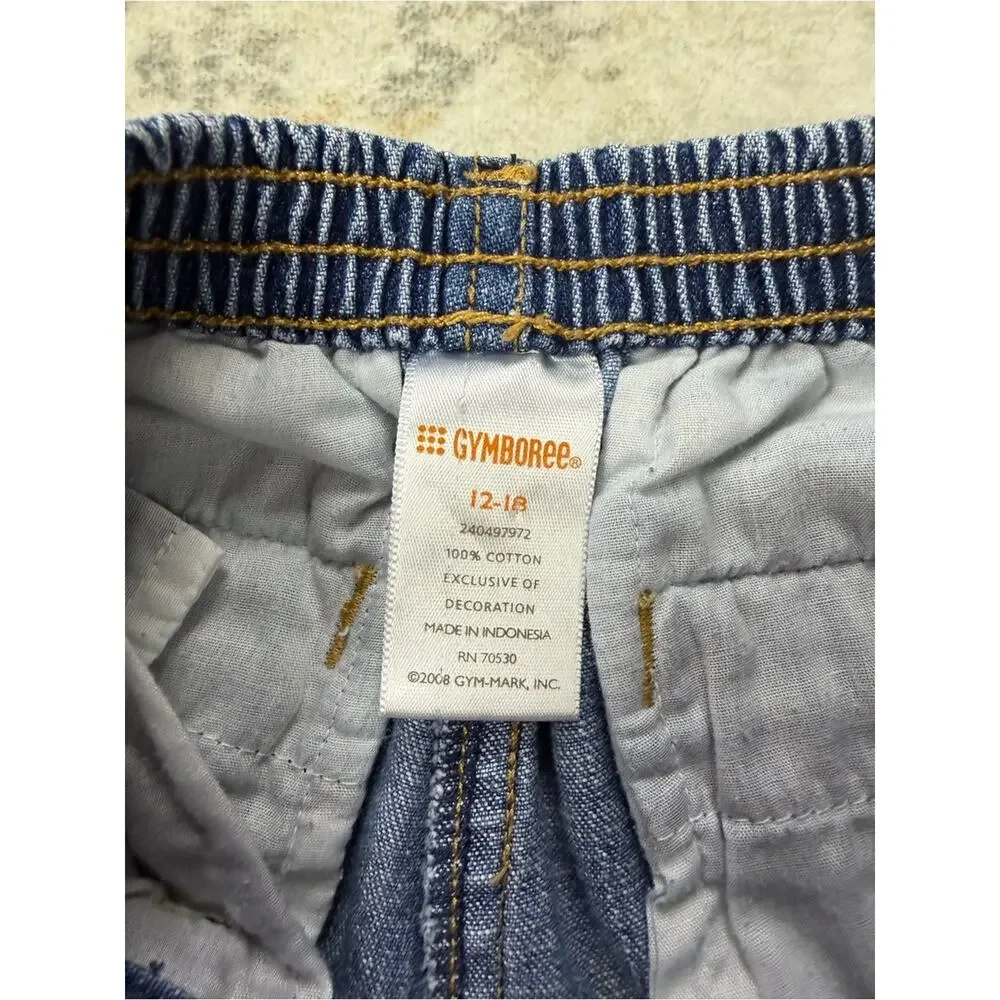 2008 Gymboree Girls Embroidered Denim Pants/Capri Turtle Flowers 12-18M